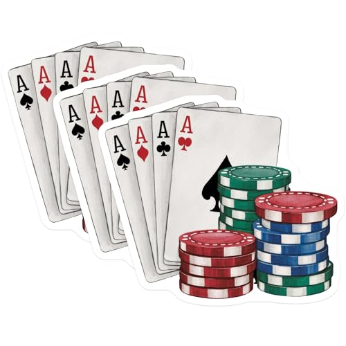 (3 Pack) Poker Hand Decals - Four Aces - Laptop Decal - 3 Inches On Longest Side - Easy Peel & Apply - Made in USA - 3MCS6047