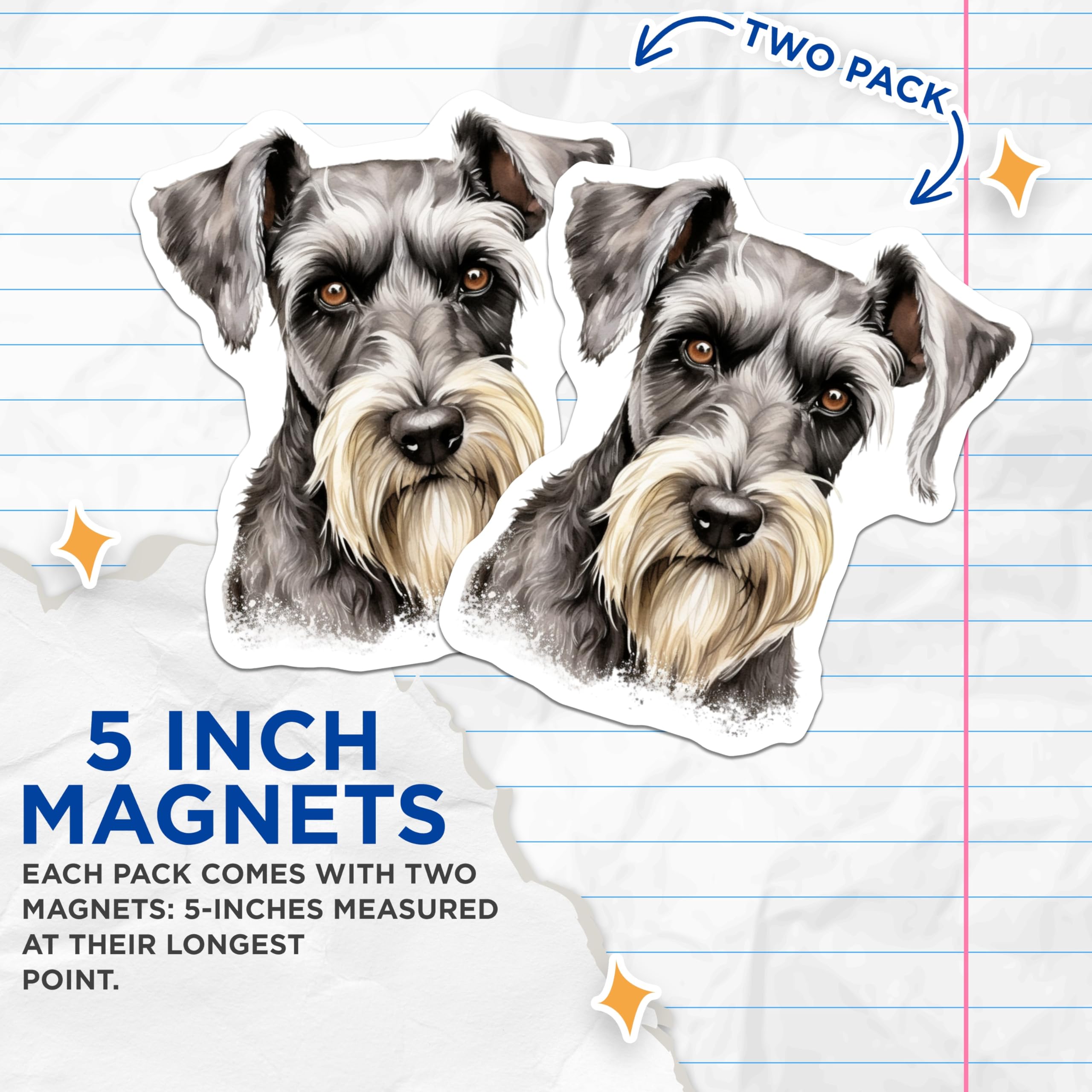 (2 Pack) Miniature Schnauzer Magnets - Schnauzer Dog Lover - Pet Parent Refrigerator Decor - 5 Inches On Longest Side - Thick Durable Magnet - Made in USA - MAG25782