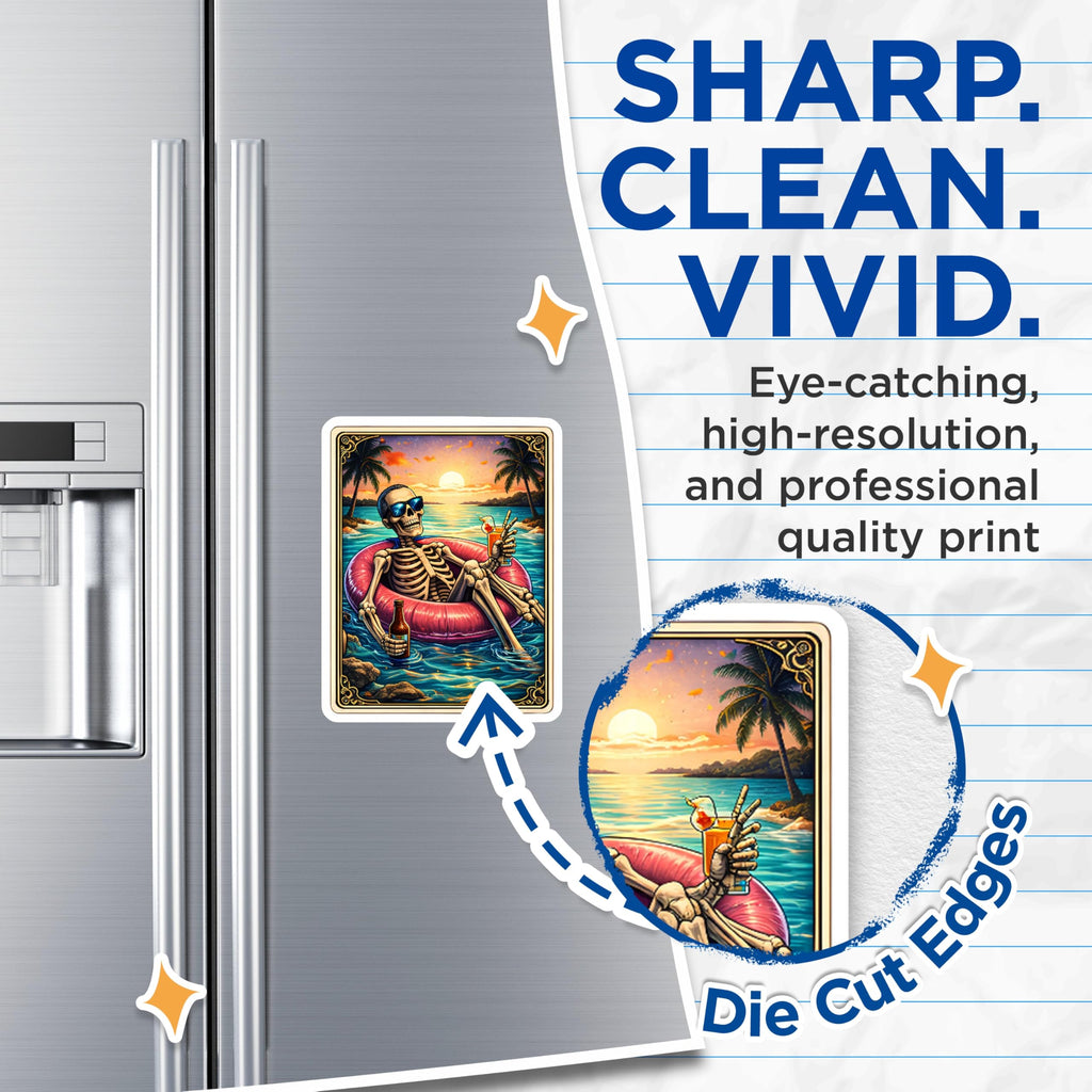 (2 Pack) Skeleton Summer Magnets - Beach Vibe Fridge Decor - Chill Skeleton Novelty Magnets - 5" On Longest Side - Premium Magnet - for Cars, Refrigerators, Toolboxes, Lockers - Made in USA - MAG14045