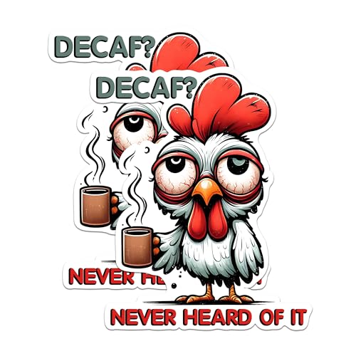 (2 Pack) Funny Chicken Caffeine Magnets - Coffee Lover Cartoon Magnets - Decaf Never Heard of It Magnets- 5" On Longest Side - for Fridges, Toolboxes, Cars - Made in USA - MAG2782