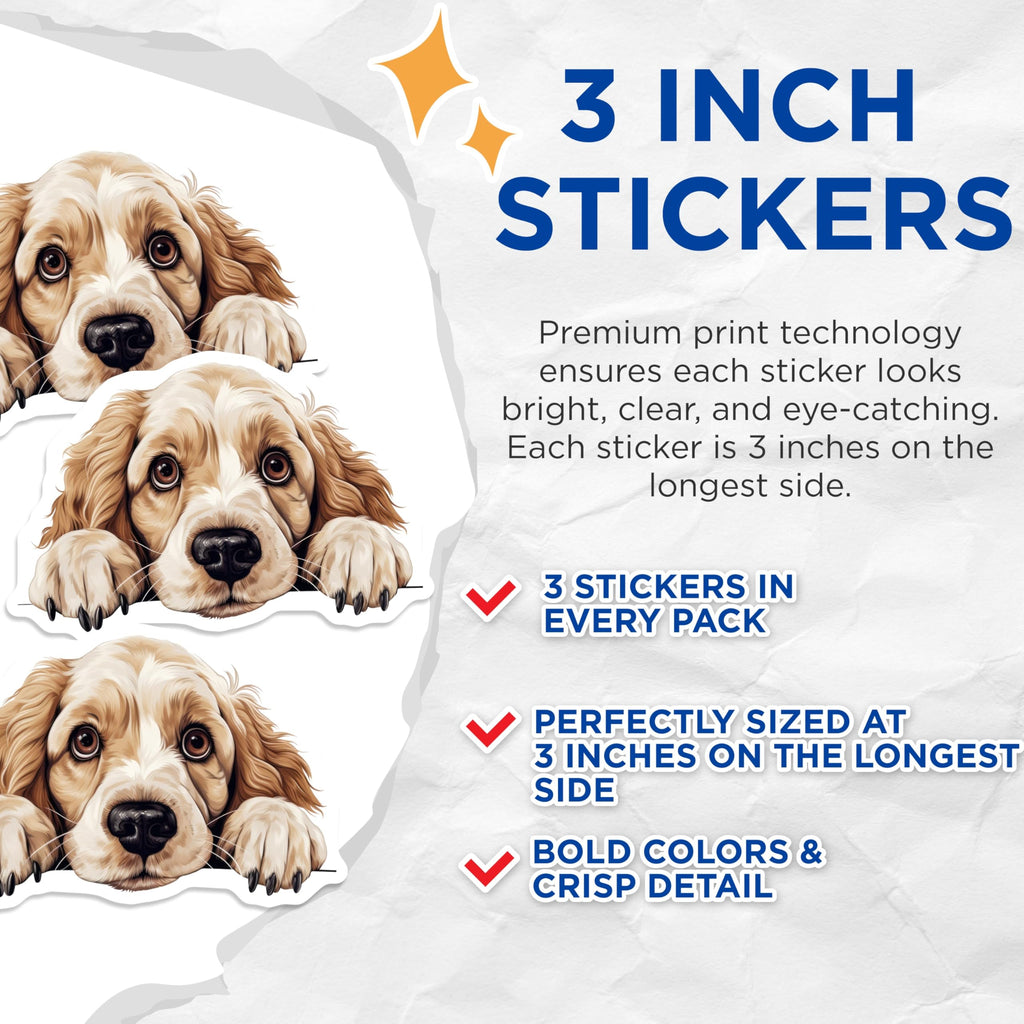 (3 Pack) Spaniel Dog Decals - Cute Pet Stickers - Laptop Decal - 3 Inches On Longest Side - Easy Peel & Apply - Made in USA - 3MCS8700