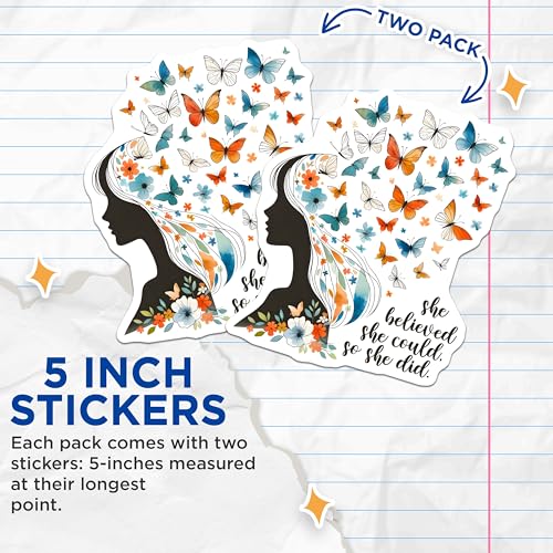 (2 Pack) Inspirational Quote Stickers - Butterfly Woman Stickers - Motivational Decal Stickers - 5" On Longest Side - Sticks to Any Smooth Flat Surface - Made in USA - BMCS3225