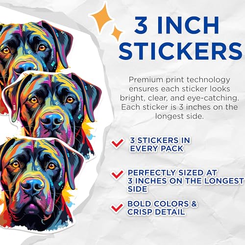 (3 Pack) Cane Corso Decals - Colorful Dog Stickers - Laptop Decal Art - 3 Inches On Longest Side - Easy Peel & Apply - Made in USA - 3MCS0685