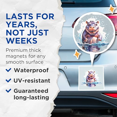 (2 Pack) Hippo Splash Magnets Magnets - Cute Animal - Refrigerator Decor - 5" On Longest Side - Made in USA - Sticks to Refrigerators & Metal Surfaces - MAG8701