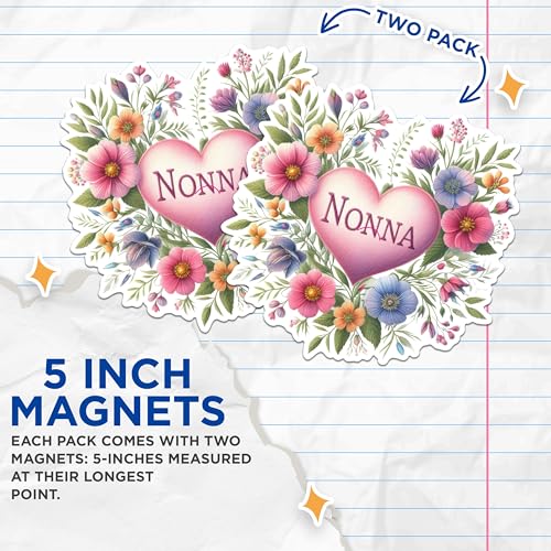 (2 Pack) Nonna Flower Heart Magnets - Grandmother Love Magnets - Floral Nonna Decor Magnets- 5" On Longest Side - for Fridges, Toolboxes, Cars - Made in USA - MAG2891