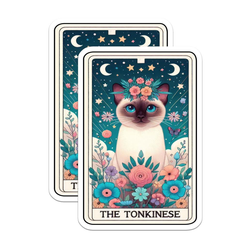 (2 Pack) Cat Tarot Stickers - Whimsical Cat Stickers - Floral Cat Decoration Stickers - 5" On Longest Side - Sticks to Smooth Flat Surfaces - Made in USA - BMCS5523