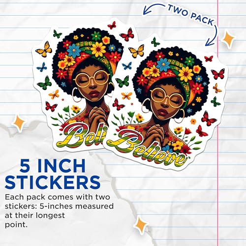 (2 Pack) Believe Stickers - Inspirational Art - Butterfly and Flower - 5" On Longest Side - Sticks to Smooth Flat Surfaces - Made in USA - BMCS7369