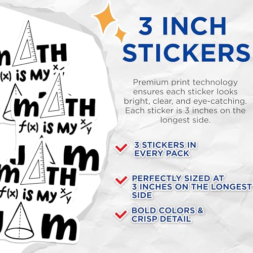 (3 Pack) Math is My Jam Decals - Funny Math Sticker - Math Lover Decal - 3 Inches On Longest Side - Easy Peel & Apply - Made in USA - 3MCS4509