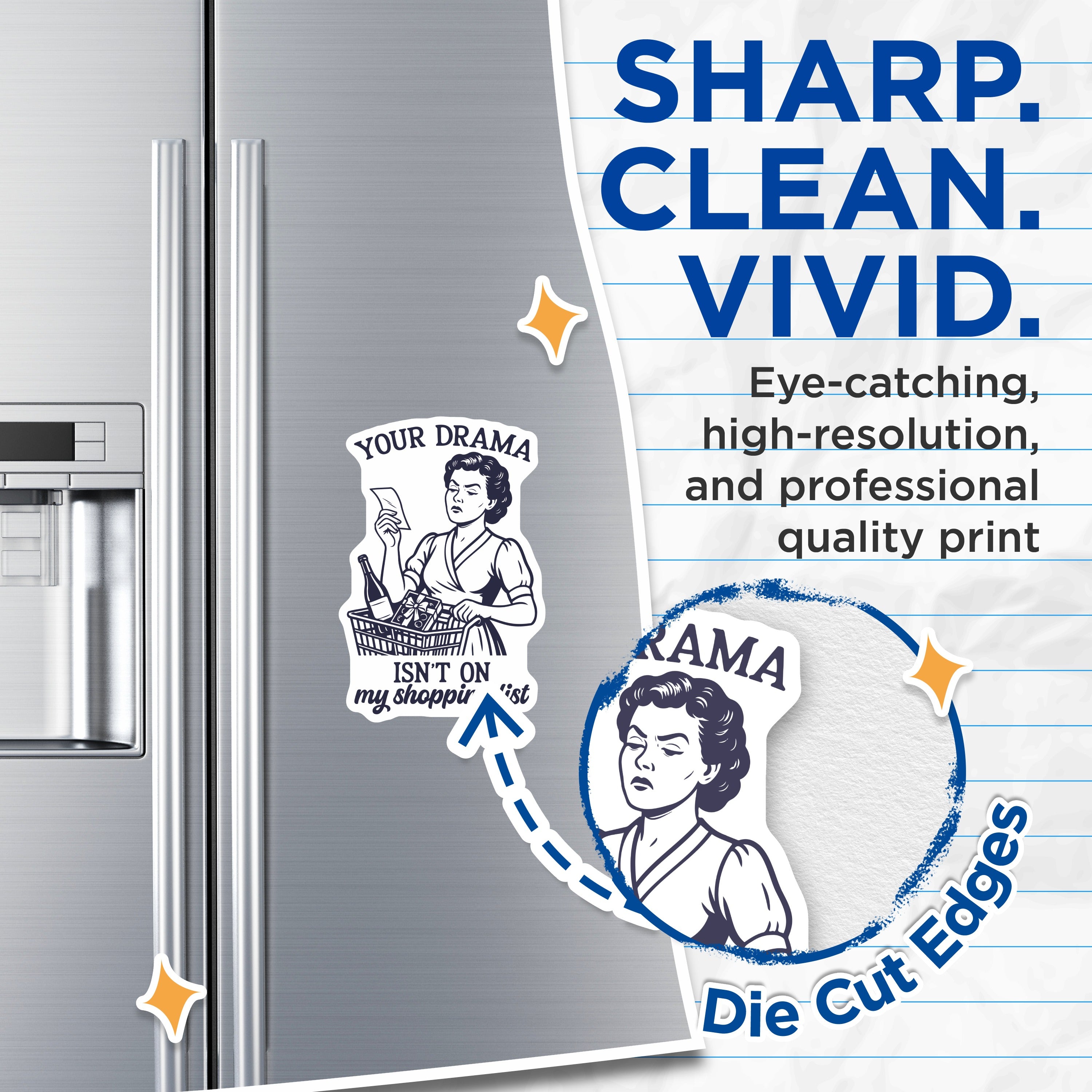 (2 Pack) Sarcastic Shopping List Magnets - Funny Retro Woman Saying - Drama Free Kitchen Fridge Decor - 5 Inches On Longest Side - Thick Durable Magnet - Made in USA - MAG39882
