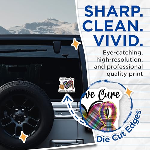 (2 Pack) Fight Love Cure Sarcoma Awareness Stickers - Cancer Awareness Stickers - Health Support Stickers - 5" On Longest Side - Sticks to Smooth Flat Surfaces - Made in USA - BMCS4281