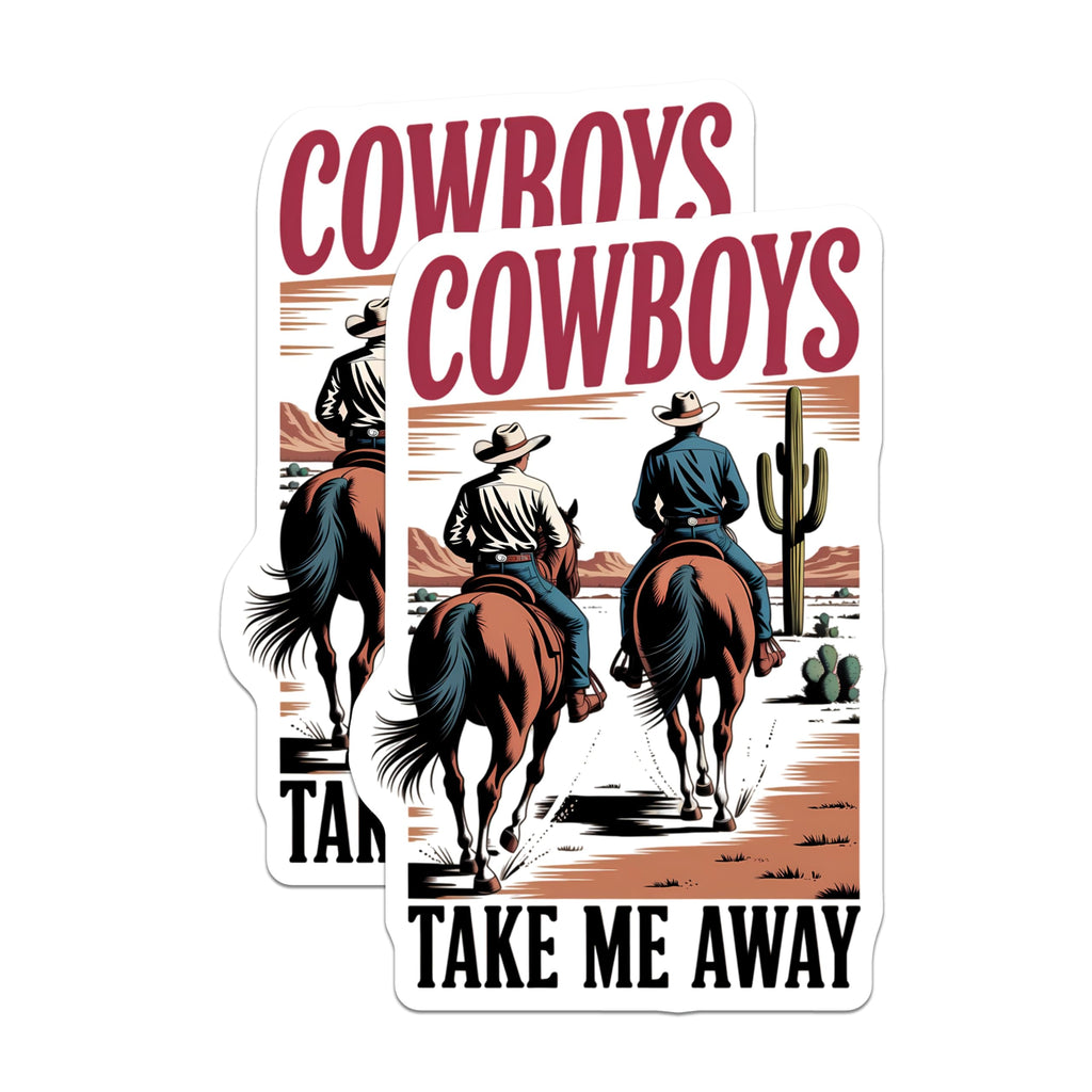 (2 Pack) Cowboys Magnets - Western Horse Riding Art Decor - Take Me Away Desert Scene - Rustic Ranch Life Home Accent - 5 Inches On Longest Side - Thick Durable Magnet - Made in USA - MAG21325