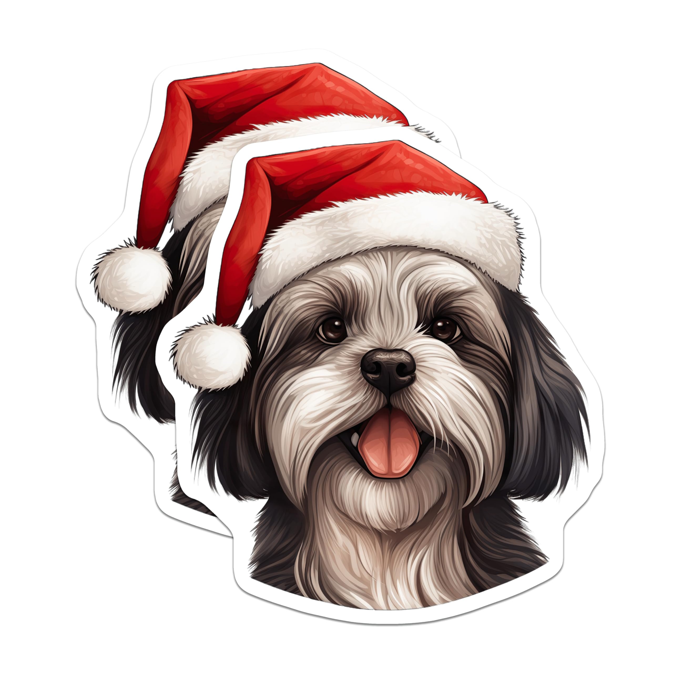 (2 Pack) Shih Tzu Christmas Magnets - Festive Dog Refrigerator Art - Holiday Santa Hat Pet Decoration - 5 Inches On Longest Side - Thick Durable Magnet - Made in USA - MAG24061