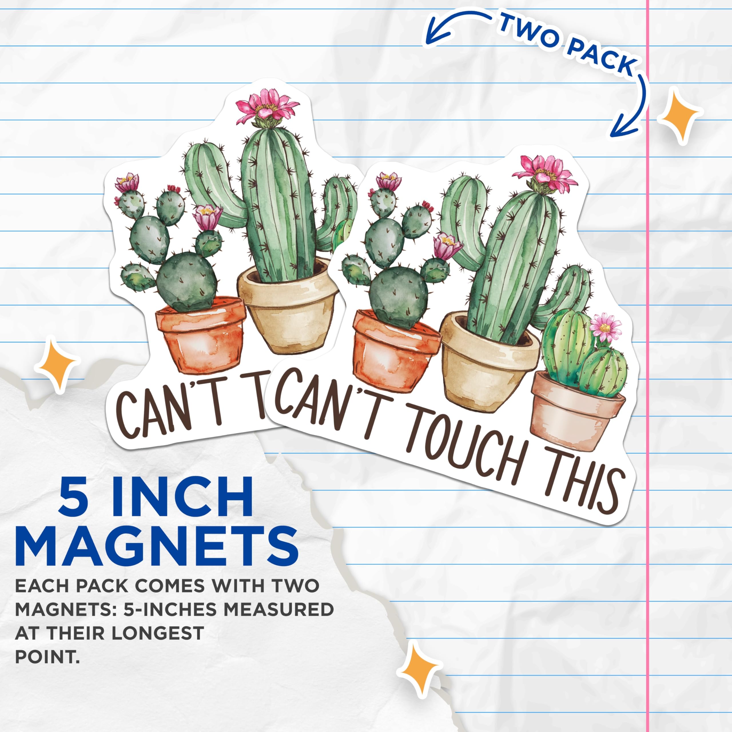 (2 Pack) Cactus Plant Magnets - Cant Touch This - Succulent Lover Decor - 5" On Longest Side - Premium Magnet - for Cars, Refrigerators, Toolboxes, Lockers - Made in USA - MAG17269