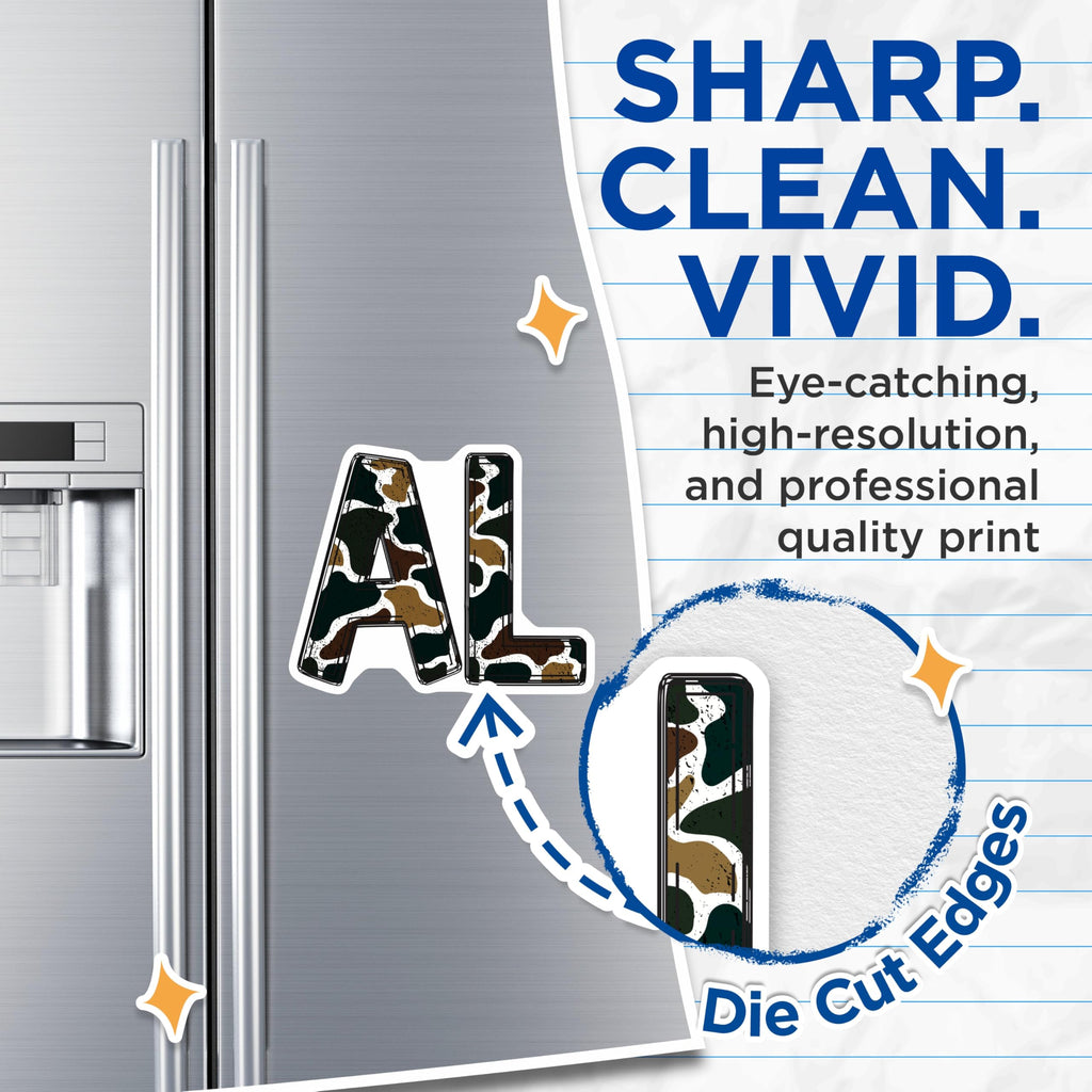 (2 Pack) Earthy Tone Camouflage Initial Magnets - Rustic Letter A L Decor - Military Grunge Alphabet Fridge Locker - 5 Inches On Longest Side - Thick Durable Magnet - Made in USA - MAG22967