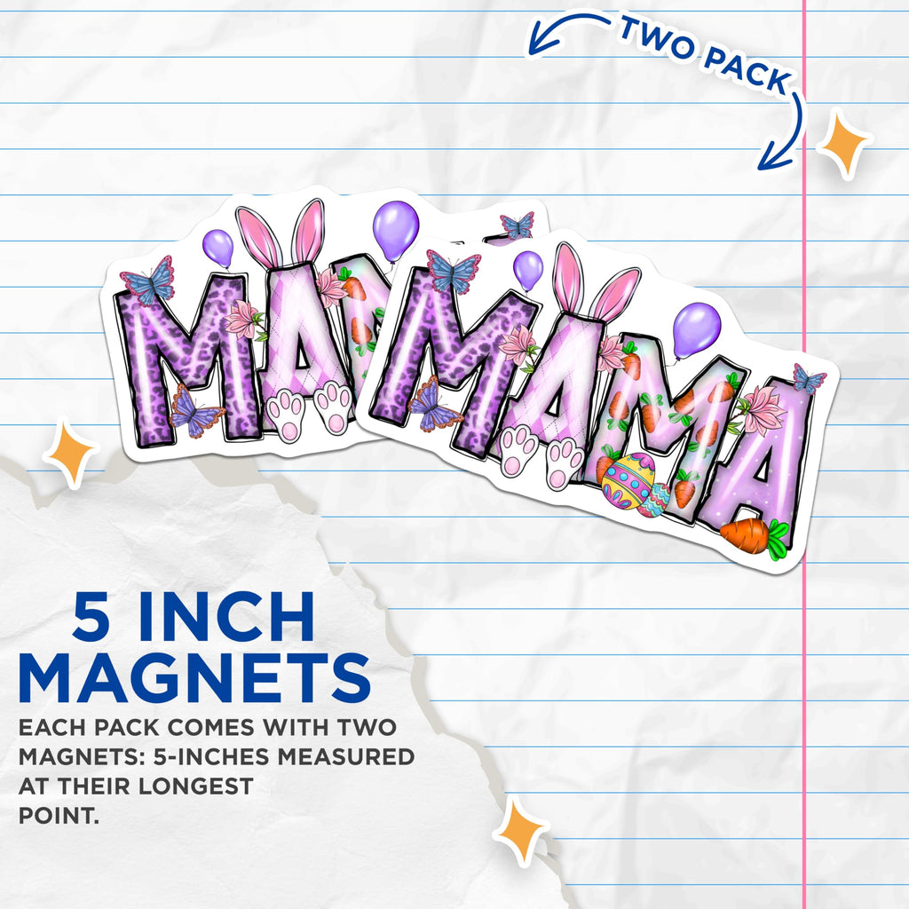 (2 Pack) Easter Mama Magnets - Bunny Ears Leopard Print - Spring Refrigerator Decor for Mom - 5 Inches On Longest Side - Thick Durable Magnet - Made in USA - MAG27853