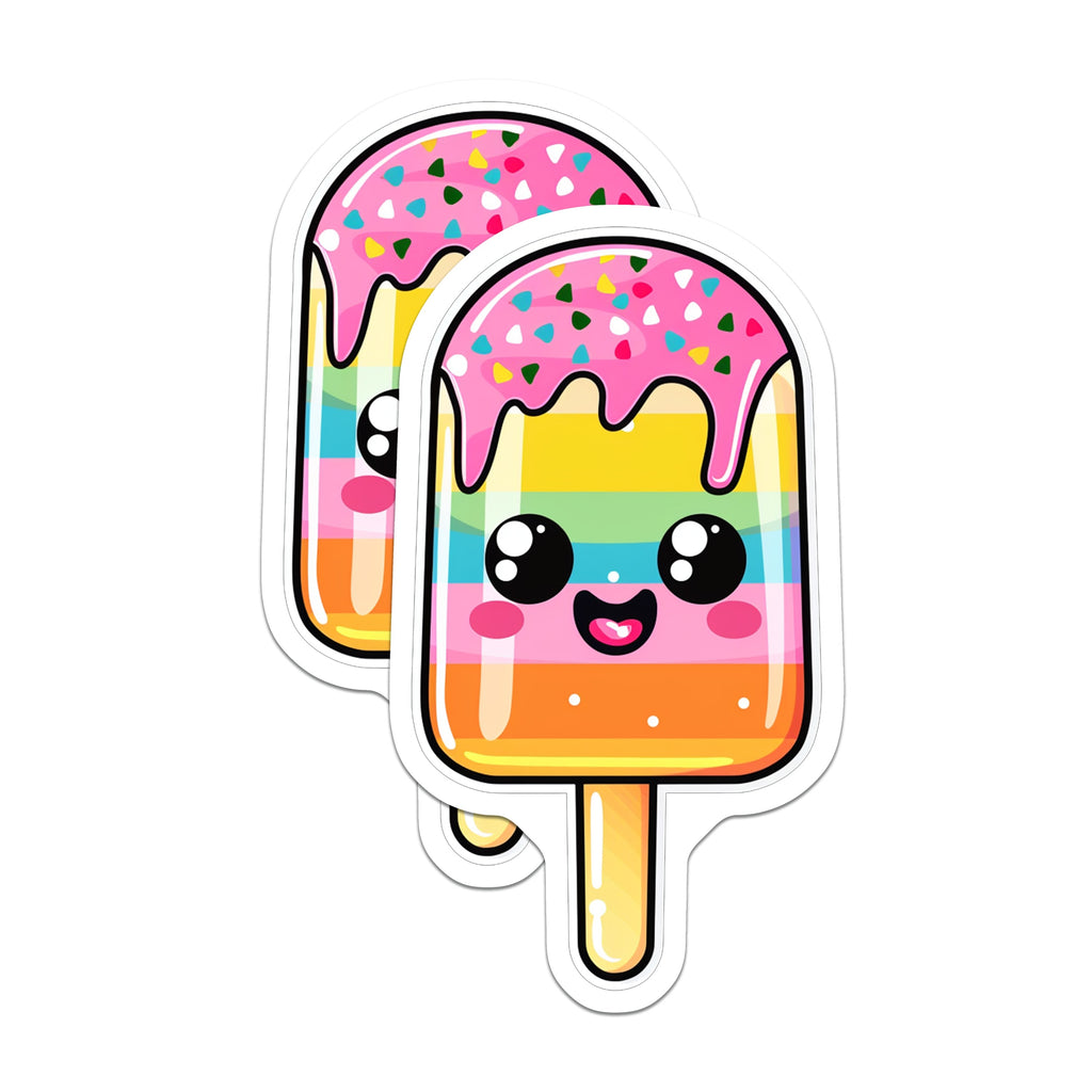 (2 Pack) Kawaii Popsicle Magnets - Cute Rainbow Food - Sweet Treat Refrigerator Locker Decor - 5 Inches On Longest Side - Thick Durable Magnet - Made in USA - MAG36816