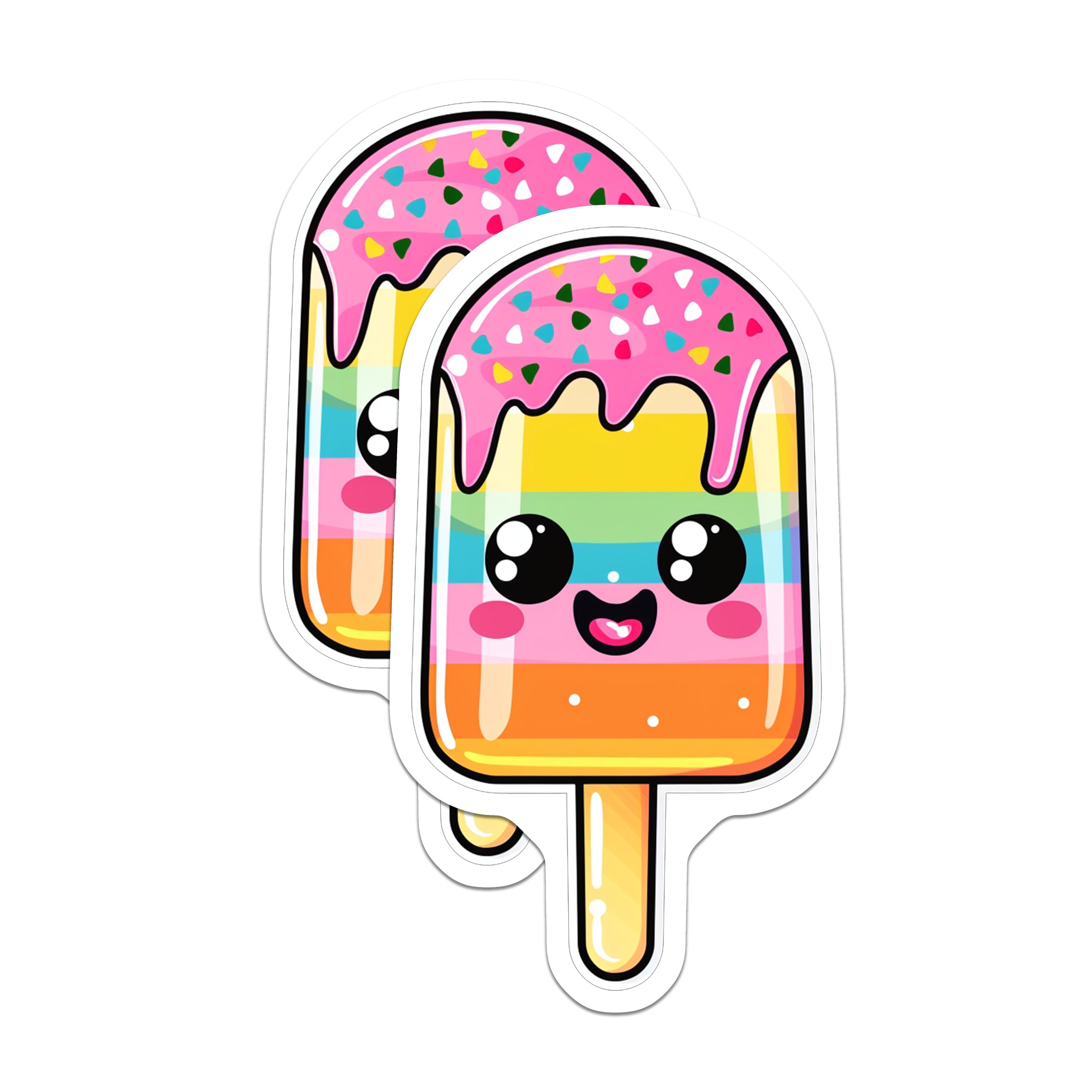 (2 Pack) Kawaii Popsicle Magnets - Cute Rainbow Food - Sweet Treat Refrigerator Locker Decor - 5 Inches On Longest Side - Thick Durable Magnet - Made in USA - MAG36816