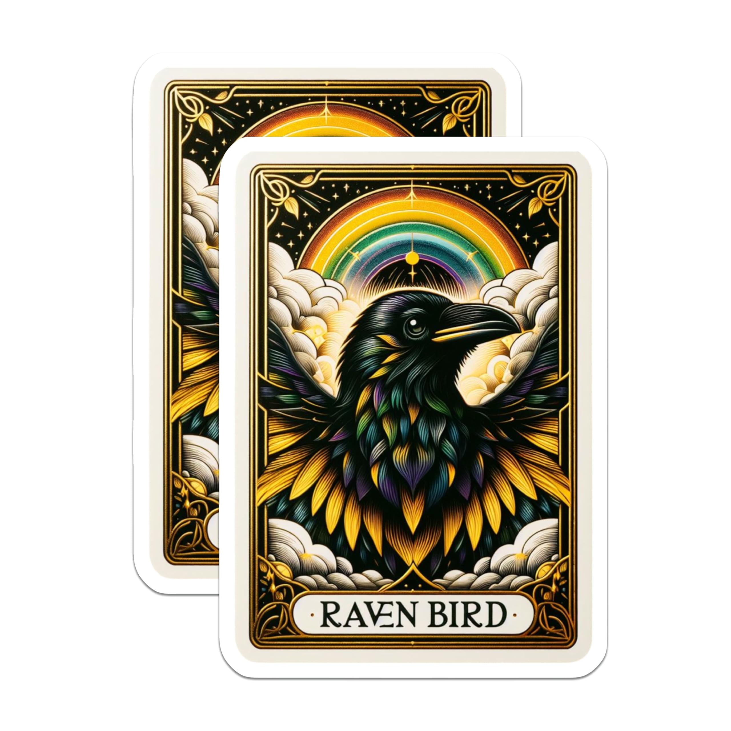 (2 Pack) Raven Bird Magnets - Rainbow Crow Art - Mystical Avian Decor - 5 Inches On Longest Side - Thick Durable Magnet - Made in USA - MAG23212