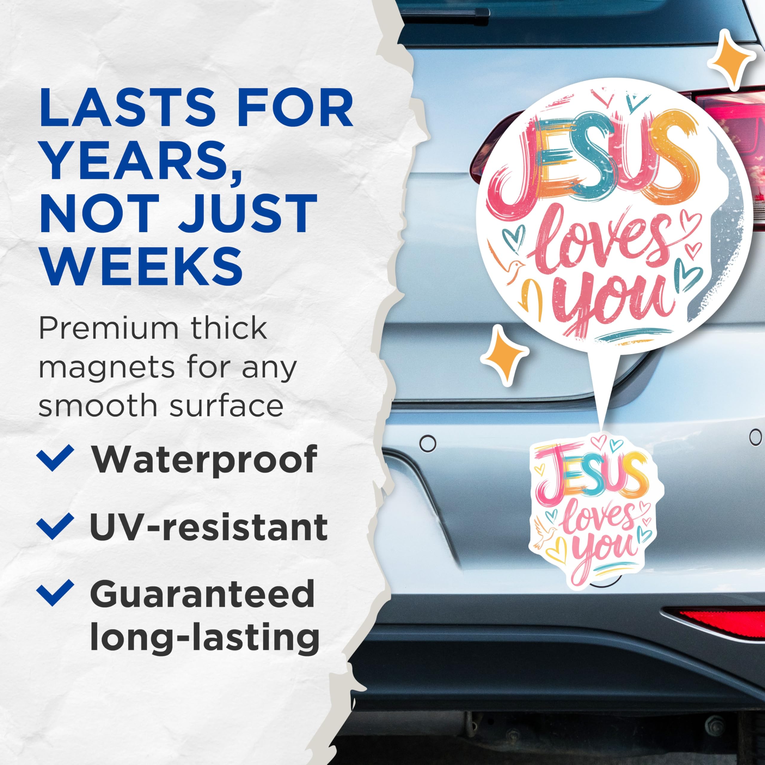 (2 Pack) Jesus Loves You Magnets - Christian Decor - Inspirational Sayings - 5" On Longest Side - Premium Magnet - for Cars, Refrigerators, Toolboxes, Lockers - Made in USA - MAG16716