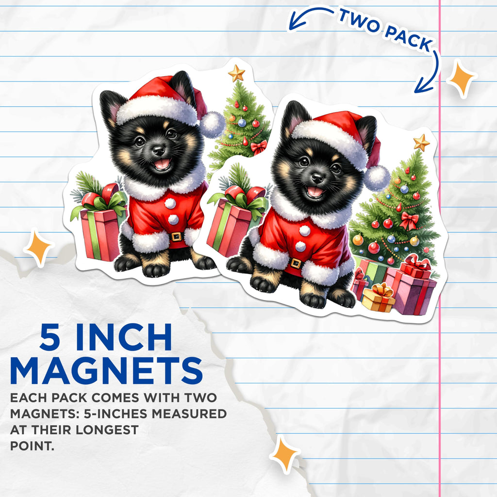 (2 Pack) Adorable Christmas Puppy Magnets - Festive Santa Dog Decor - Cheerful Holiday Pet Art for Home Kitchen Fridge Locker - 5 Inches On Longest Side - Thick Durable Magnet - Made in USA - MAG24010