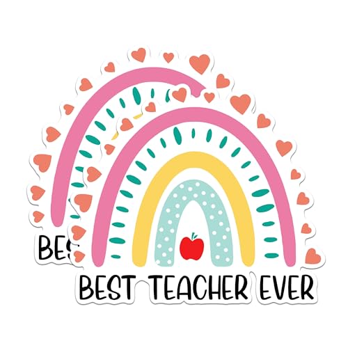 (2 Pack) Best Teacher Ever Stickers - Appreciation Stickers - Thank You Teacher Gifts - 5" On Longest Side - Sticks to Any Smooth Flat Surface - Made in USA - BMCS2858
