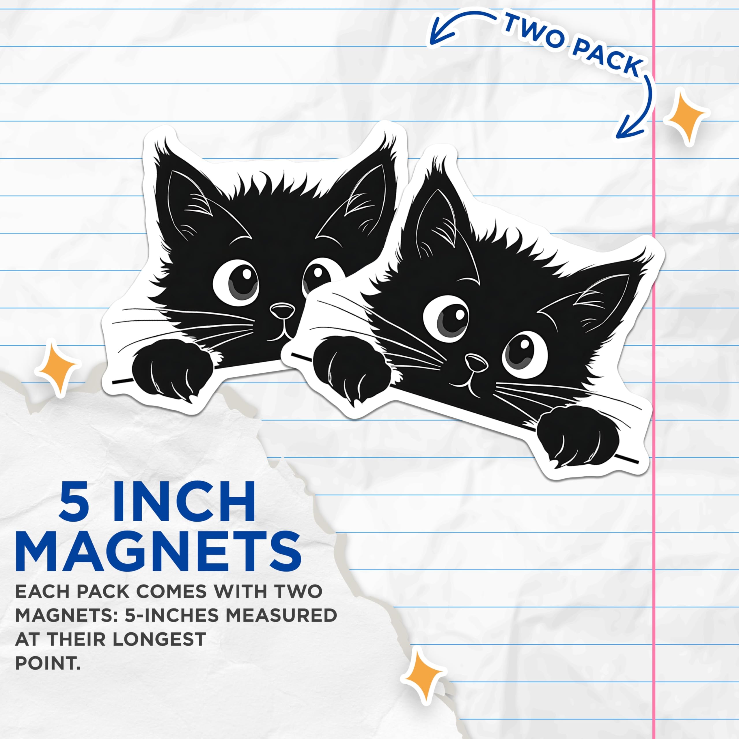 (2 Pack) Black Cat Magnets - Kitten Peek Design - Fridge Magnets - 5" On Longest Side - Premium Magnet - for Cars, Refrigerators, Toolboxes, Lockers - Made in USA - MAG14070
