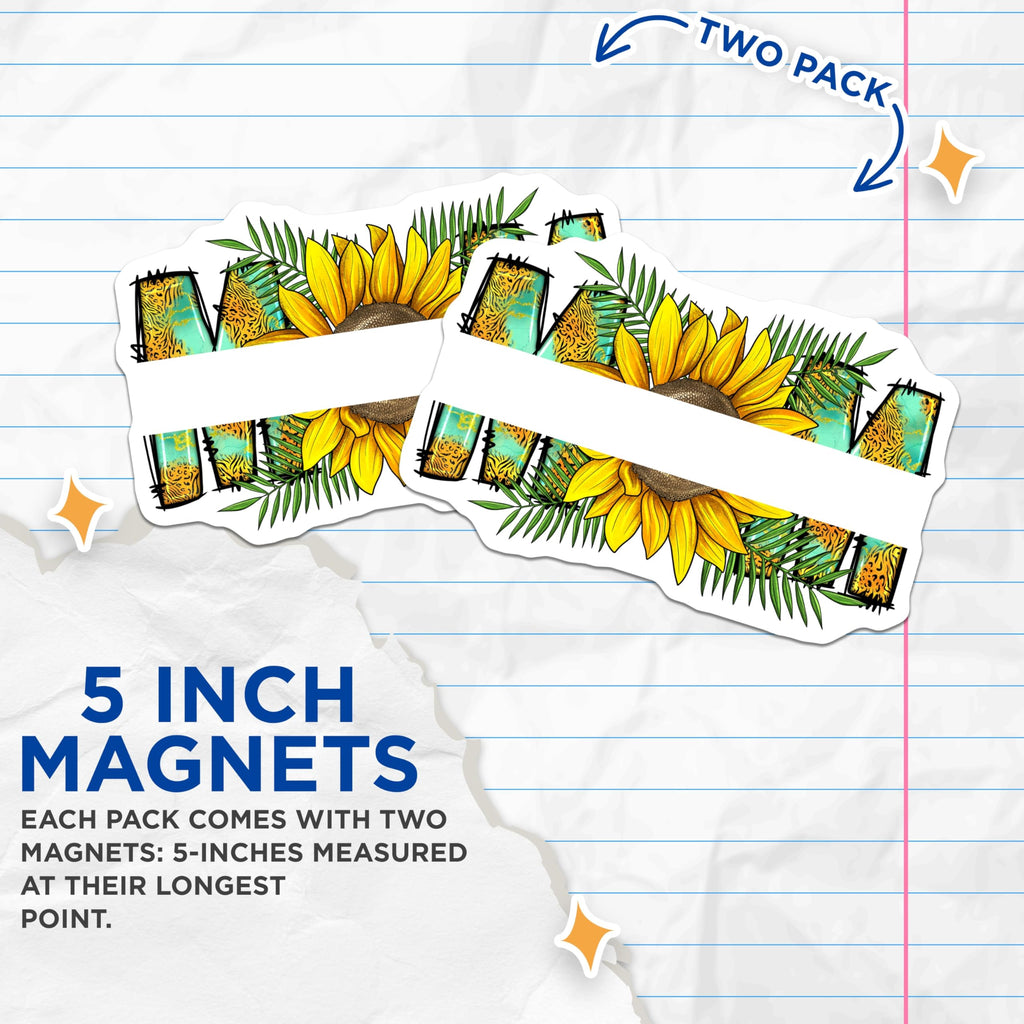 (2 Pack) Mama Sunflower Magnets - Leopard Print Mom Fridge Magnets - Boho Tropical Decor - 5 Inches On Longest Side - Thick Durable Magnet - Made in USA - MAG26997