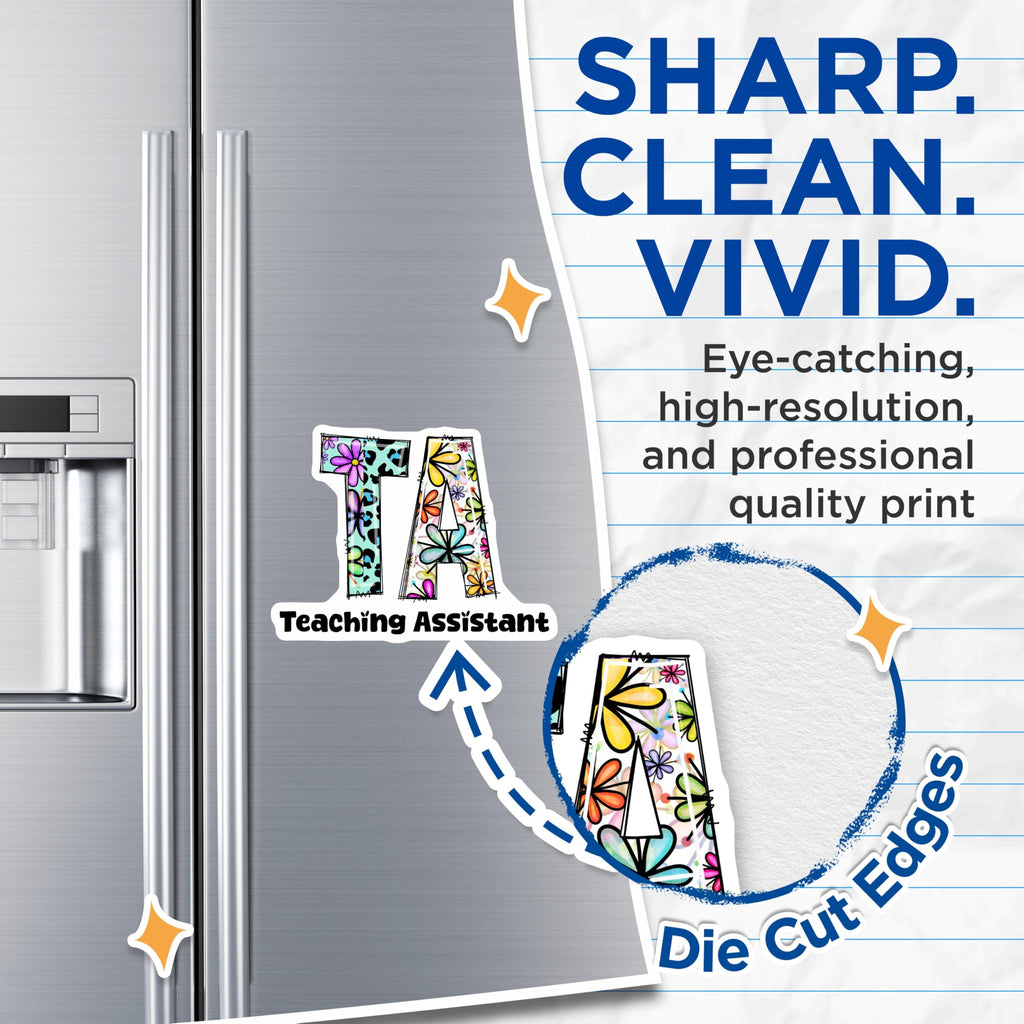 (2 Pack) Teaching Assistant Magnets - Floral TA Design - Educator Appreciation Magnet - 5" On Longest Side - Premium Magnet - for Cars, Refrigerators, Toolboxes, Lockers - Made in USA - MAG14382