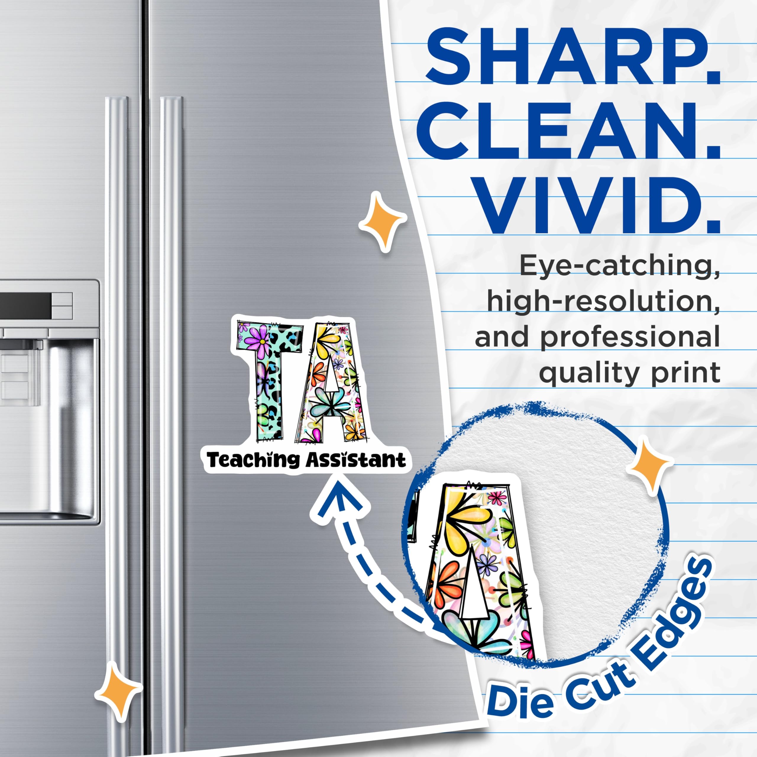 (2 Pack) Teaching Assistant Magnets - Floral TA Design - Educator Appreciation Magnet - 5" On Longest Side - Premium Magnet - for Cars, Refrigerators, Toolboxes, Lockers - Made in USA - MAG14382