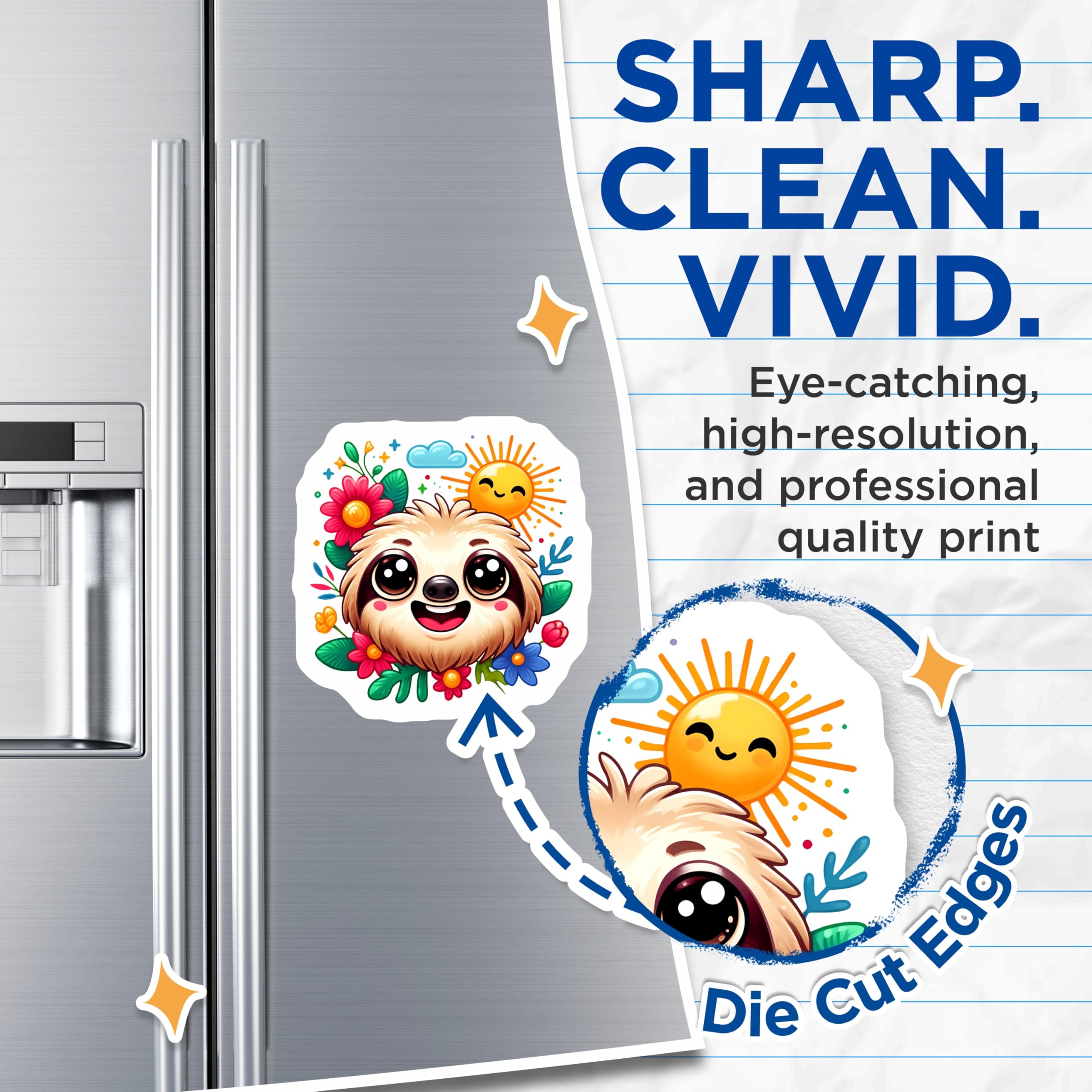 (2 Pack) Adorable Sloth Magnets - Happy Smiling Sloth Face - Colorful Floral Nature Decor - Whimsical Summer Fridge Art - 5 Inches On Longest Side - Thick Durable Magnet - Made in USA - MAG22315