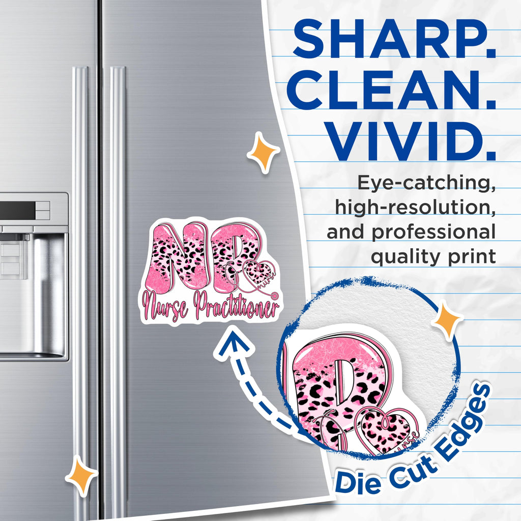 (2 Pack) Nurse Practitioner Magnets - Pink Leopard Print - Healthcare Decor - 5" On Longest Side - Premium Magnet - for Cars, Refrigerators, Toolboxes, Lockers - Made in USA - MAG18273
