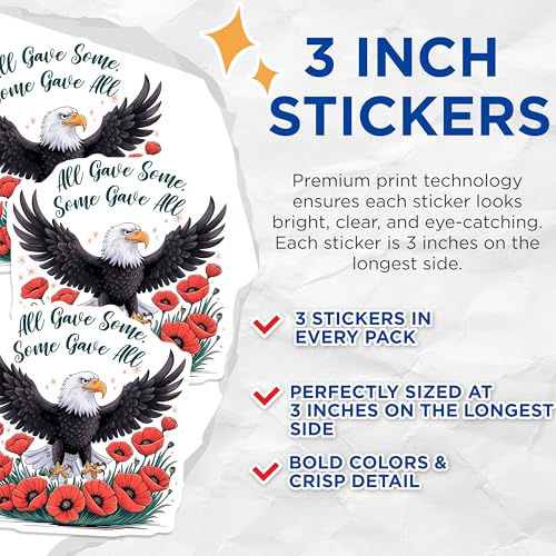 (3 Pack) All Gave Some Decals - Eagle Some Gave All - Patriotic Decals - 3 Inches On Longest Side - Easy Peel & Apply - Made in USA - 3MCS7125