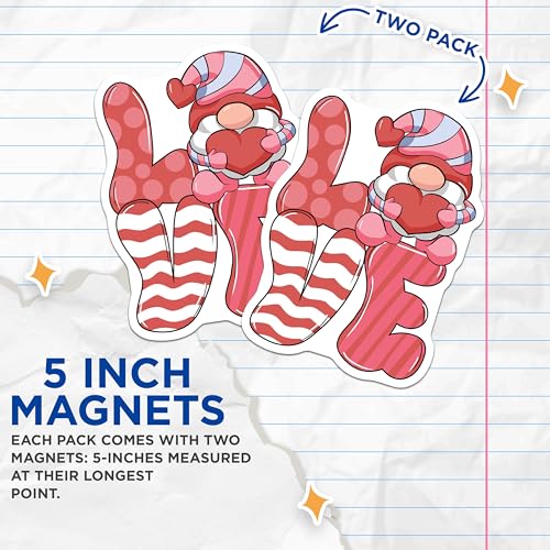 (2 Pack) Love Gnome Magnets - Cute Gnome Decor - Valentine's Day Gnome - Heart Gnome Letter - 5" On Longest Side - for Cars, Refrigerators, Toolboxes, Lockers - Made in USA BMCS3519