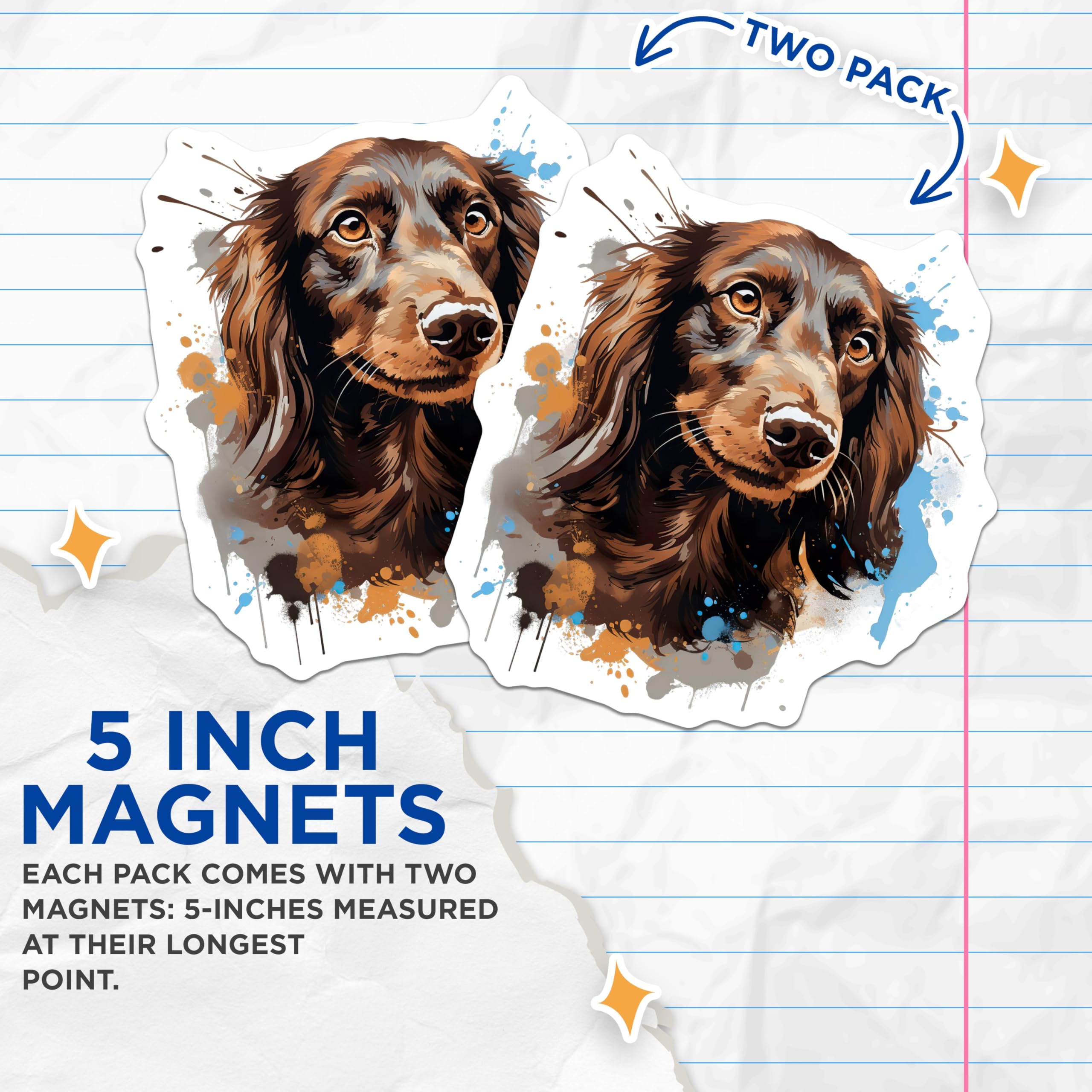 (2 Pack) Long Haired Dachshund Magnets - Watercolor Dog Art - Dachshund Mom Pet Owner Decor - 5 Inches On Longest Side - Thick Durable Magnet - Made in USA - MAG27741