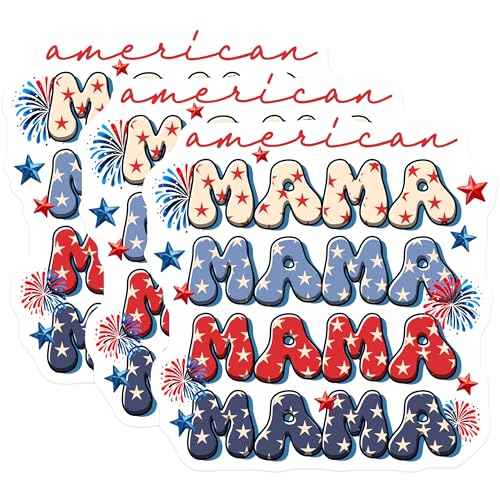 (3 Pack) American Mama Decals - Patriotic Mama - July 4th Mama - 3 Inches On Longest Side - Easy Peel & Apply - Made in USA - 3MCS6208