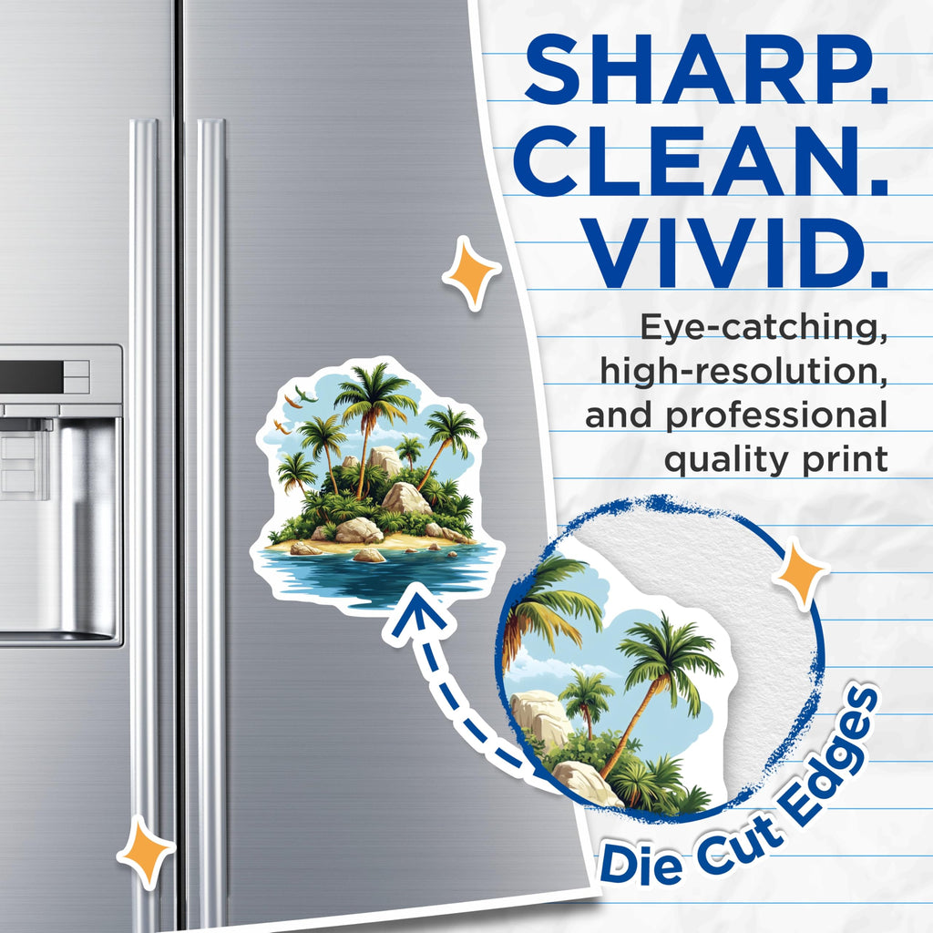 (2 Pack) Tropical Island Magnets - Palm Trees Beach Ocean - Exotic Paradise Landscape Decor - 5 Inches On Longest Side - Thick Durable Magnet - Made in USA - MAG23758