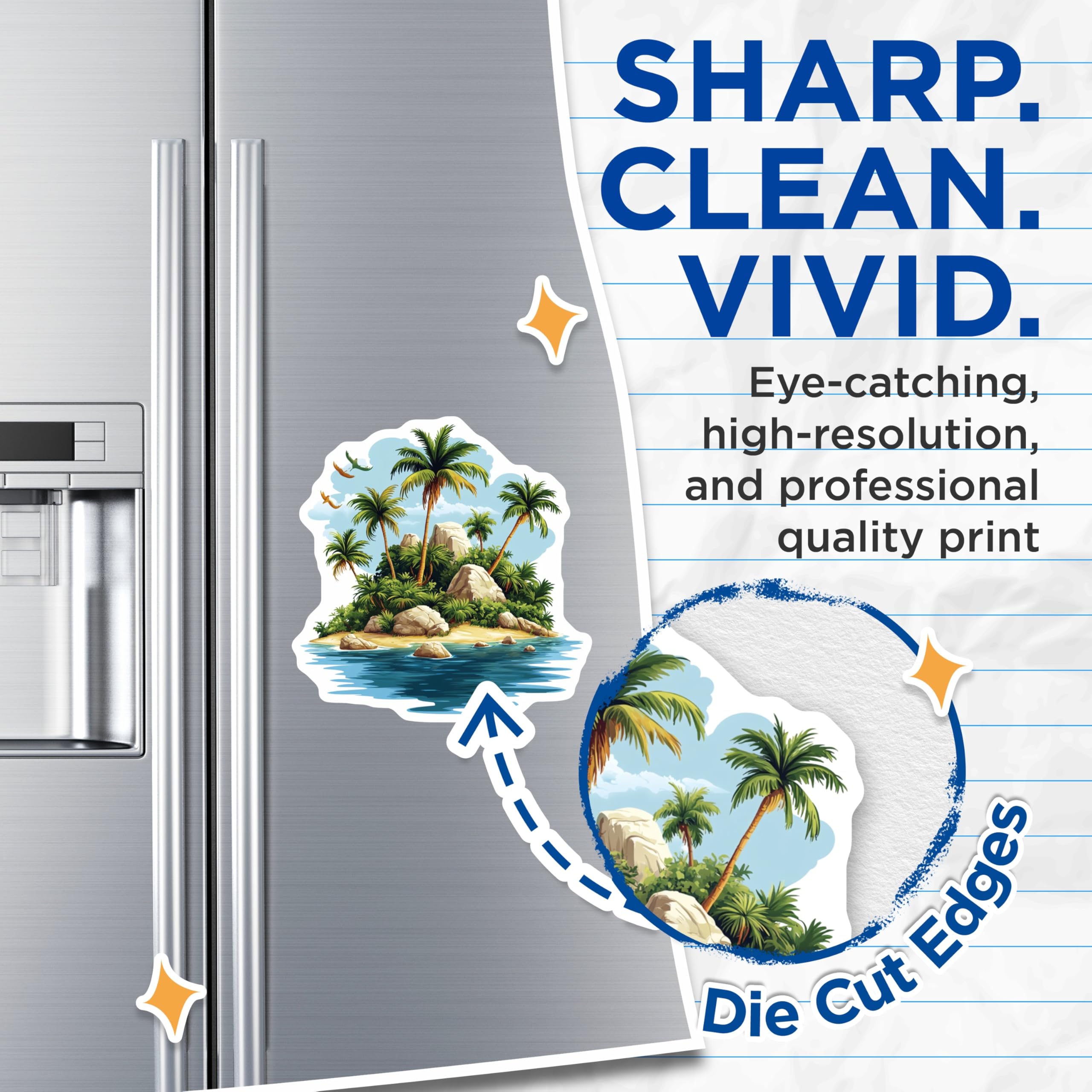 (2 Pack) Tropical Island Magnets - Palm Trees Beach Ocean - Exotic Paradise Landscape Decor - 5 Inches On Longest Side - Thick Durable Magnet - Made in USA - MAG23758