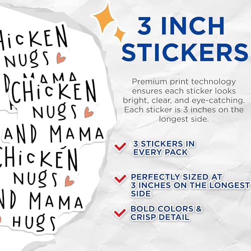 (3 Pack) Chicken Nugs and Mama Hugs Decals - Funny Food Decal - Mama Decal - 3 Inches On Longest Side - Easy Peel & Apply - Made in USA - 3MCS2437
