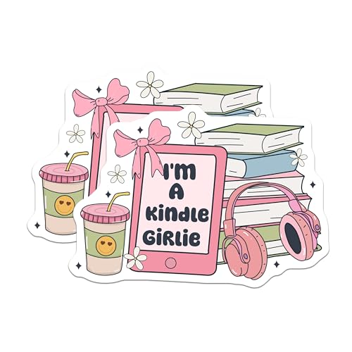 (2 Pack) I'm A Kindle Girlie Stickers - Book Lover - Reading Accessories - 5" On Longest Side - Sticks to Smooth Flat Surfaces - Made in USA - BMCS6425