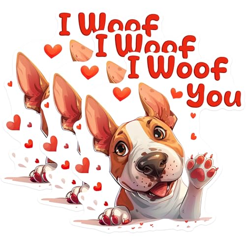 (3 Pack) I Woof You Decals - Dog Lover Decor - Laptop Decal - 3 Inches On Longest Side - Easy Peel & Apply - Made in USA - 3MCS1404