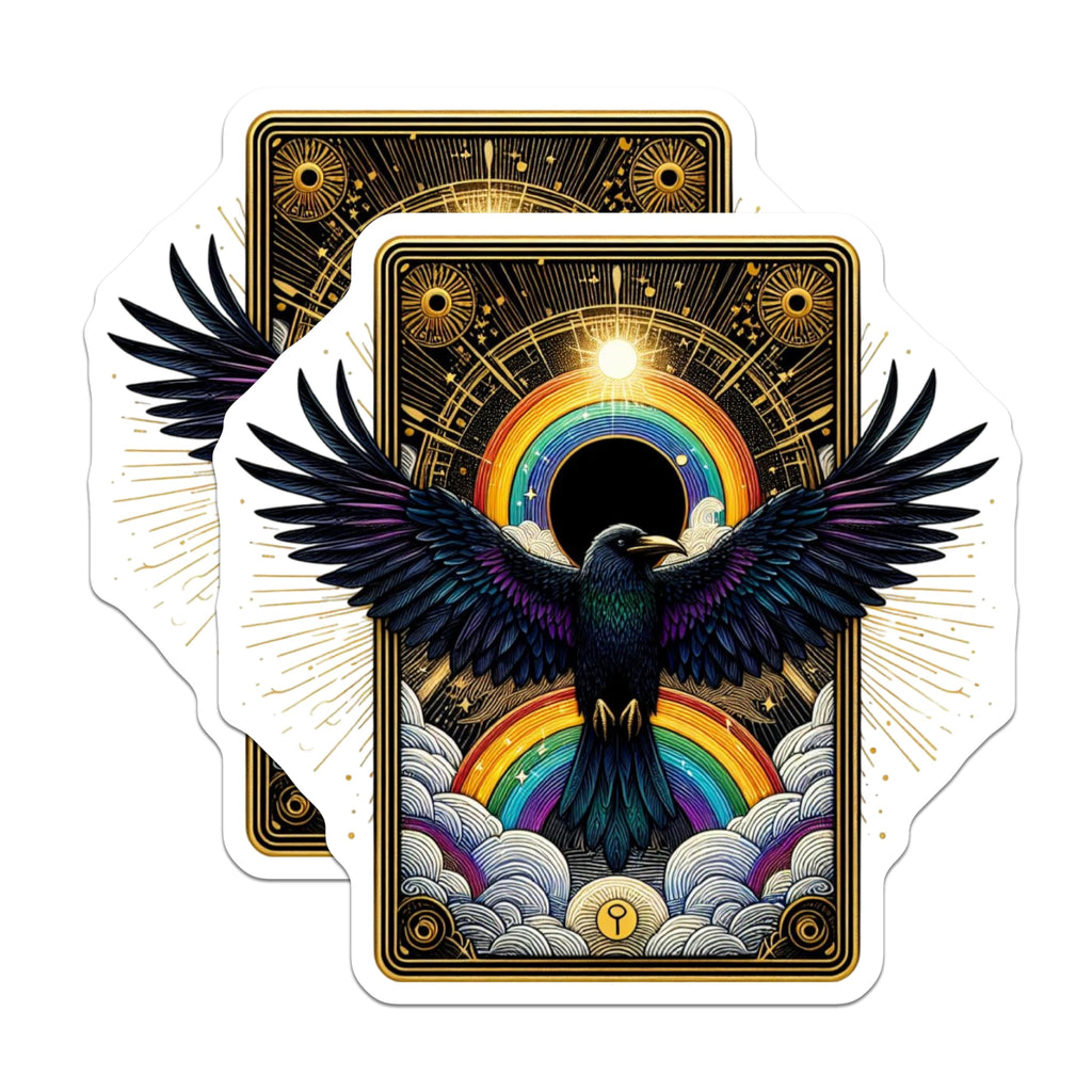 (2 Pack) Rainbow Raven Magnets - Celestial Bird Decor - Mystical Tarot Art - 5 Inches On Longest Side - Thick Durable Magnet - Made in USA - MAG23154