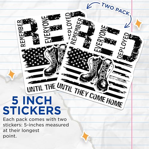 (2 Pack) Remember Everyone Deployed Stickers - Military Support Decal - Patriotic Boot Flag Sticker - 5" On Longest Side - Sticks to Smooth Flat Surfaces - Made in USA - BMCS5530