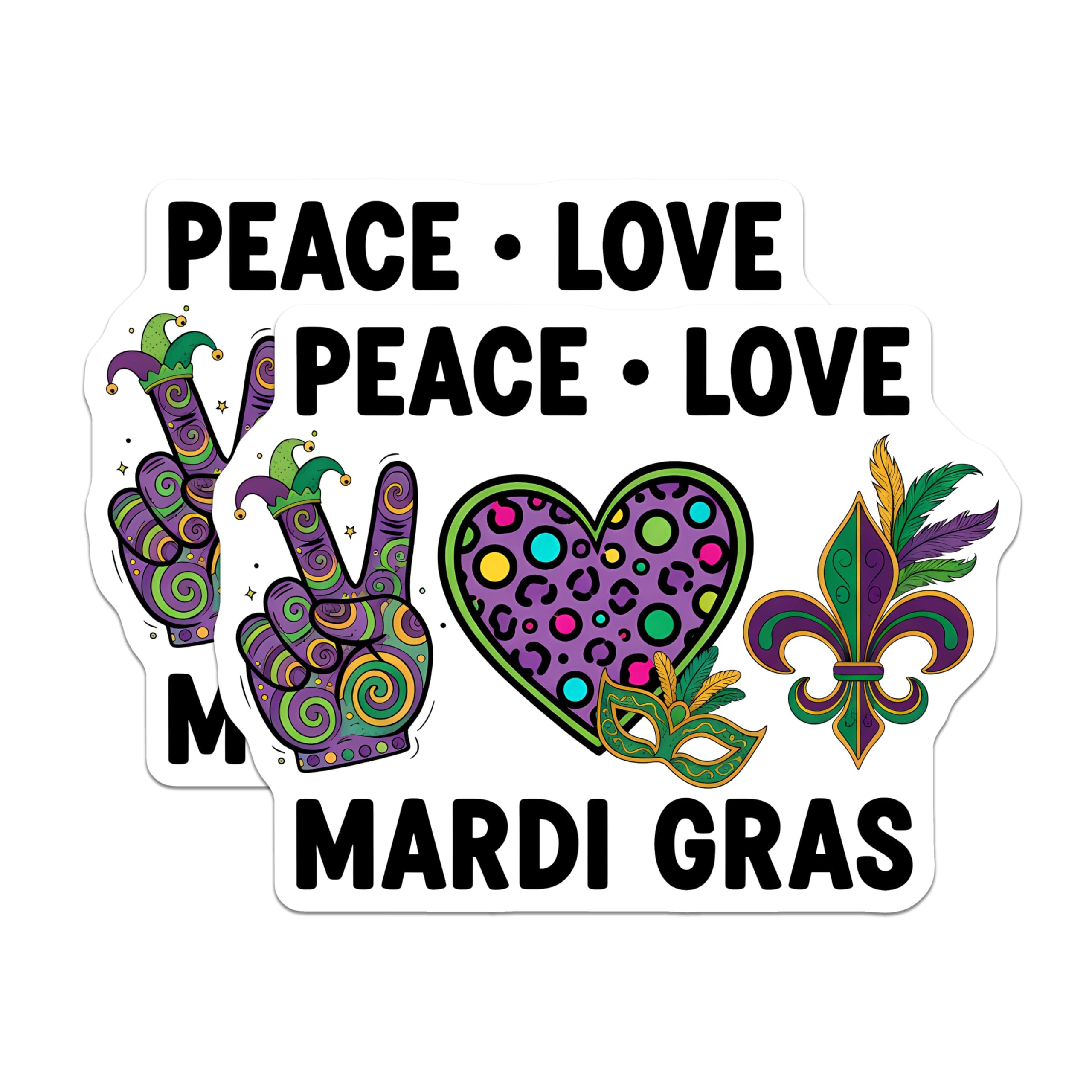 (2 Pack) Mardi Gras Magnets - Peace Love Mardi Gras - Carnival Magnets Fridge Decor - 5" On Longest Side - Premium Magnet - for Cars, Refrigerators, Toolboxes, Lockers - Made in USA - MAG14244