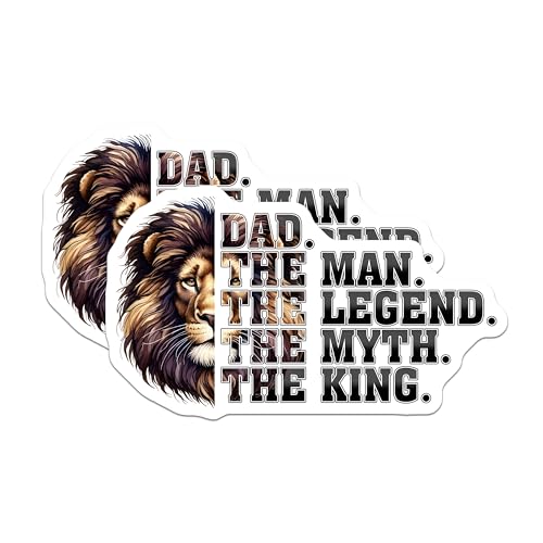 (2 Pack) Dad The Man The Legend The Myth The King Stickers - Lion Design Stickers - Inspirational Dad Stickers - 5" On Longest Side - Sticks to Any Smooth Flat Surface - Made in USA - BMCS3239