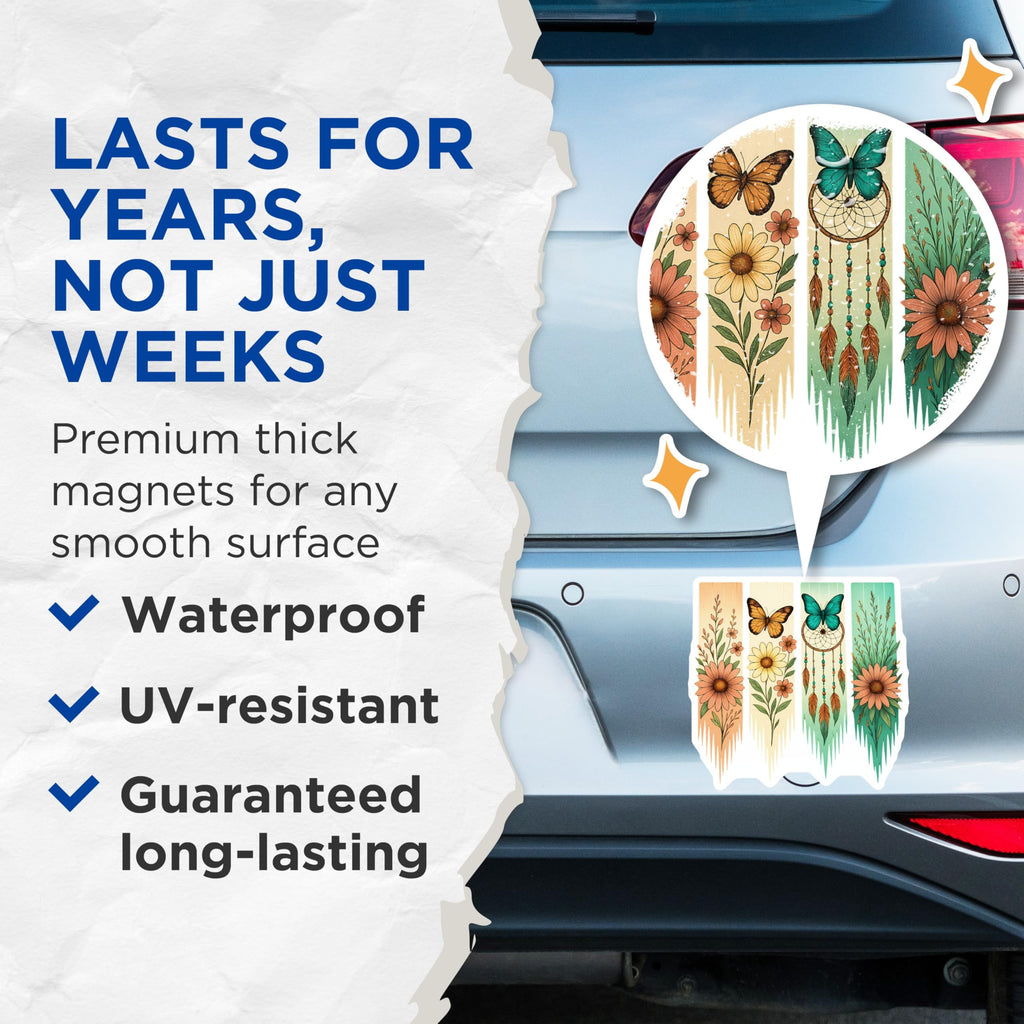 (2 Pack) Floral Butterfly Magnets - Dreamcatcher Flowers - Decorative Home Magnets - 5" On Longest Side - Premium Magnet - for Cars, Refrigerators, Toolboxes, Lockers - Made in USA - MAG16583