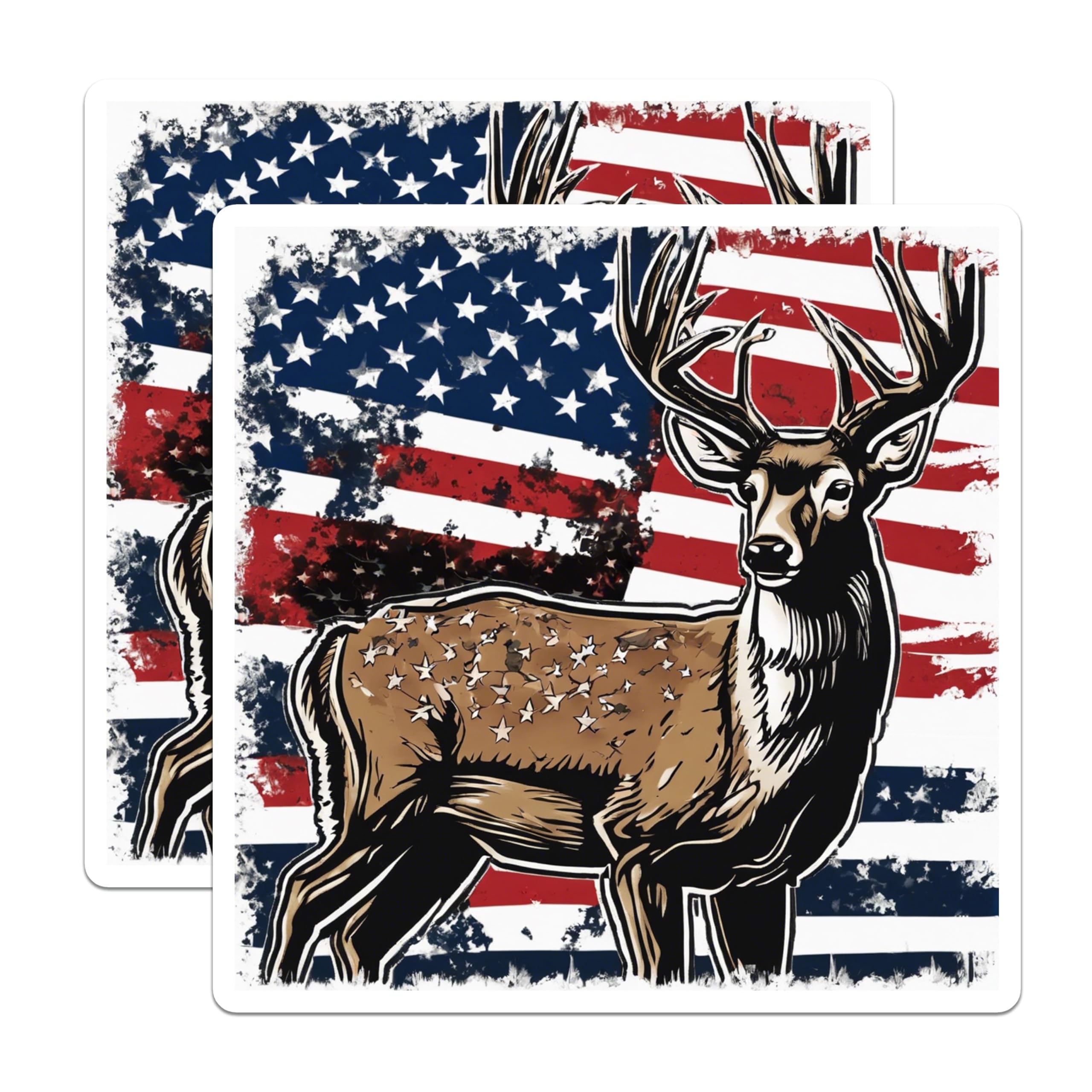 (2 Pack) Patriotic Deer Magnets - American Flag Buck Art - Hunter Wildlife Refrigerator Decor - 5 Inches On Longest Side - Thick Durable Magnet - Made in USA - MAG19952