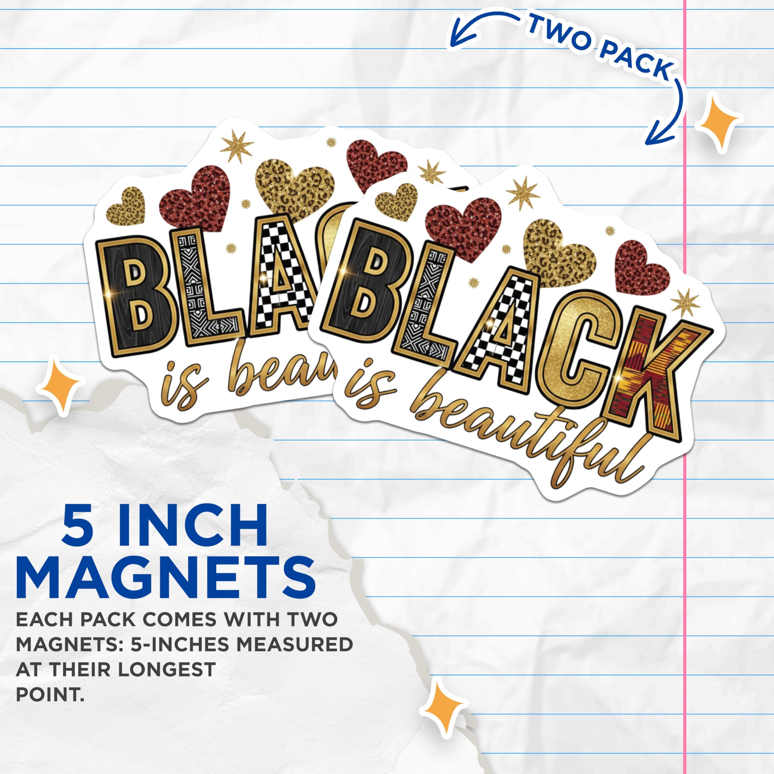 (2 Pack) Black is Beautiful Magnets - African American Art - Inspirational Decor - 5" On Longest Side - Premium Magnet - for Cars, Refrigerators, Toolboxes, Lockers - Made in USA - MAG16516