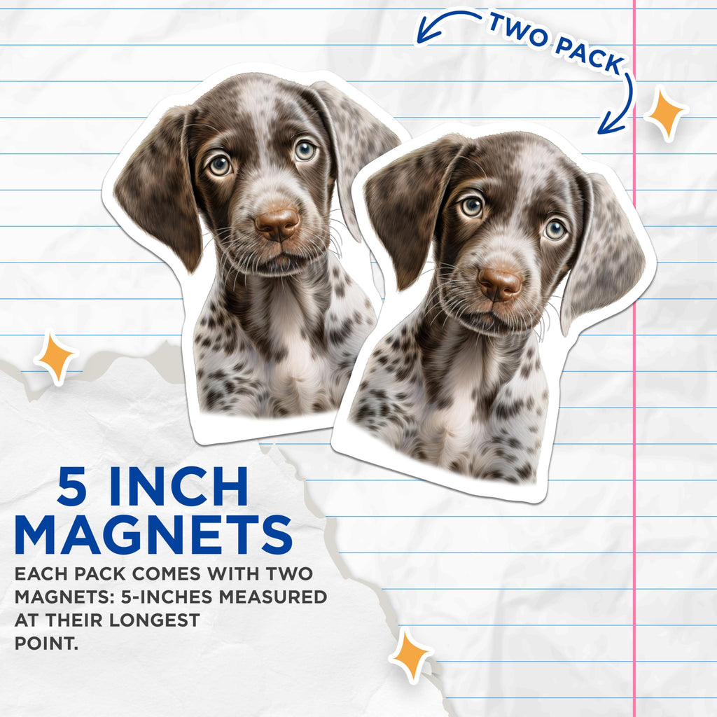 (2 Pack) German Shorthaired Pointer Puppy Magnets - Cute GSP Dog Lover Decor - Pet Parent Refrigerator Magnets - 5 Inches On Longest Side - Thick Durable Magnet - Made in USA - MAG27876
