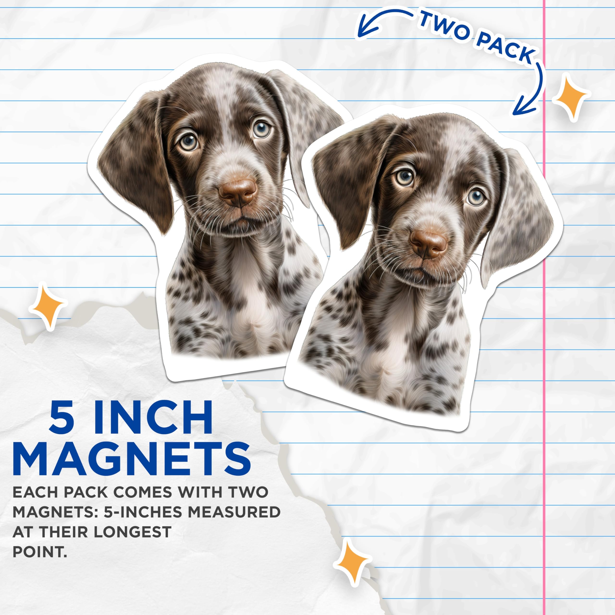 (2 Pack) German Shorthaired Pointer Puppy Magnets - Cute GSP Dog Lover Decor - Pet Parent Refrigerator Magnets - 5 Inches On Longest Side - Thick Durable Magnet - Made in USA - MAG27876