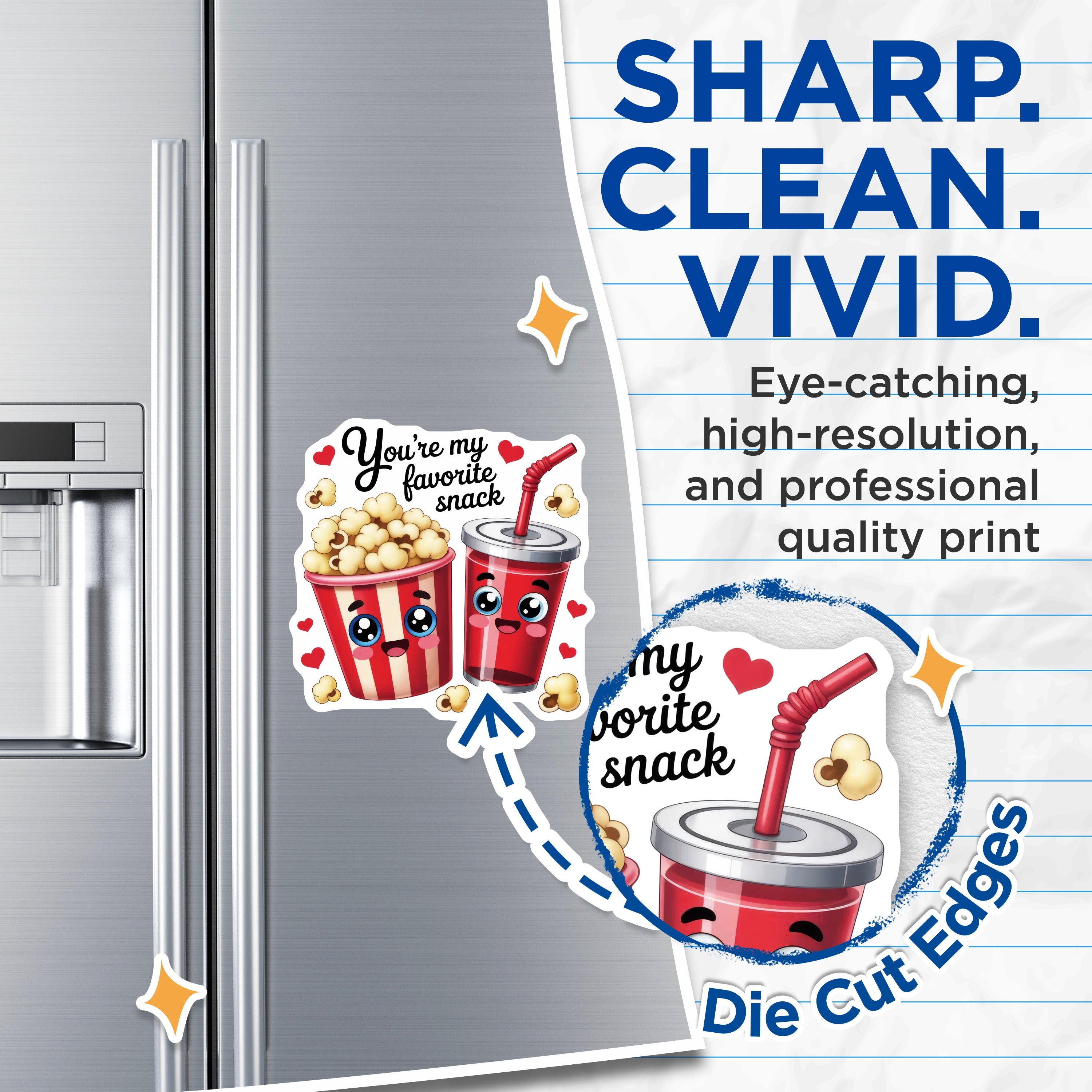 (2 Pack) Favorite Snack Magnets - Cute Food Couple Magnet - Popcorn Soda Fridge Magnet - Love Quote Valentine Decal - Kawaii Sweet - 5" - Durable Magnet - Made in USA - MAG38870